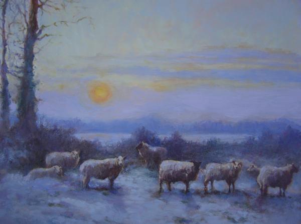 Sheep in the Snow, 16 X 20 (Oil) - Sold