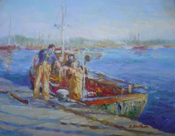 Fishermen, Arklow Harbour, 8 X 10 (Oil) - Sold