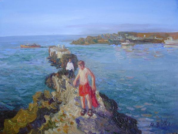 On the Harbour Wall, 6 X 8 (Oil) - Sold