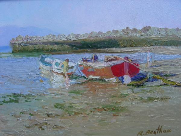 Playing on the Boats, 6 X 8 (Oil) - Sold