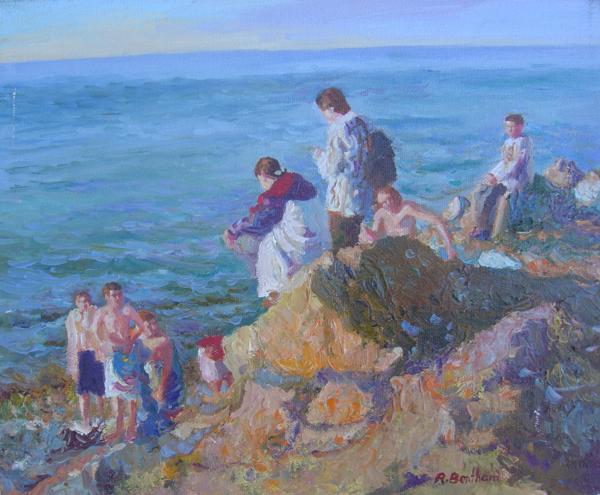 Swimmers at the Harbour, 10 X 12 (Oil) - Sold