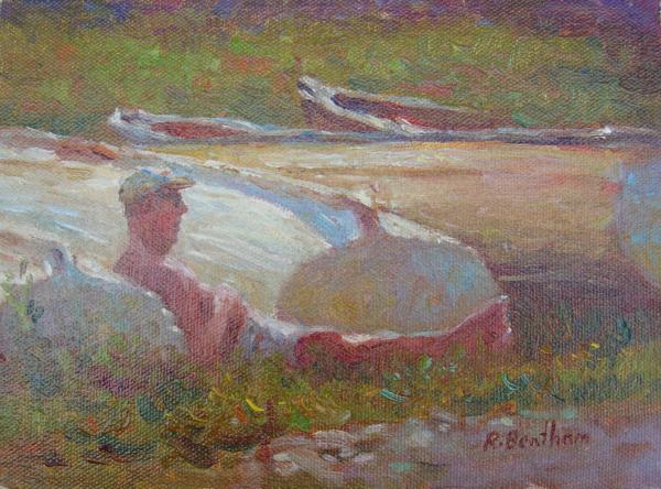 Relaxing by the Boats, 6 X 8 (Oil) - Sold