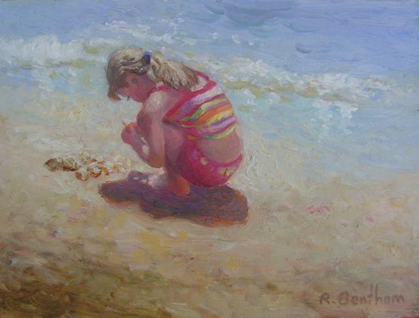 Gathering Sea Shells, 6 X 8 (Oil) - Sold