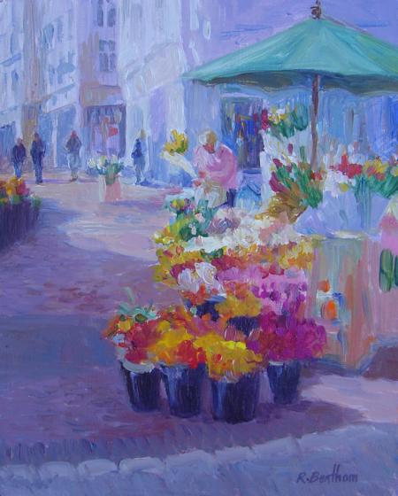 Sunshine on Flowers, Grafton Street, 10 X 8 (Oil) - Sold
