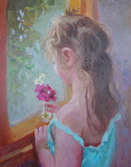 Arranging a Flower, 10 X 8 (Oil) - Sold