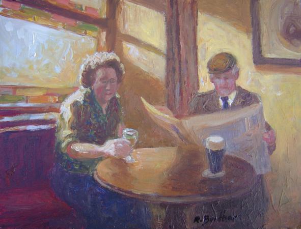 Sunday in the Pub, 6 X 8 (Oil) - Sold