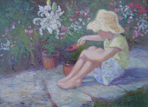 Potting Flowers, 8 X 10 (Oil) - Sold