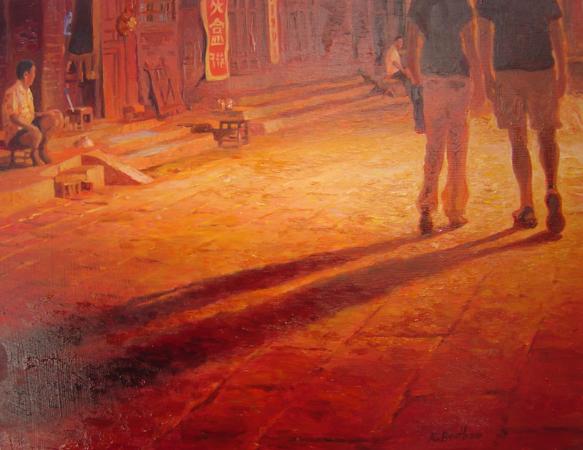 Summer Stroll, China, 14 X 18 (Oil) - Sold