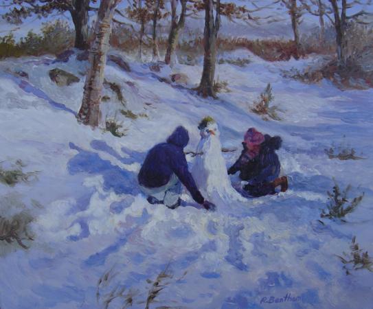 Building a Snowman, 10 X 12 (Oil) - Sold