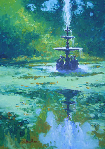 The Fountain in the Dolphin Pond, Powerscourt Estate, 14 X 10 (Oil)