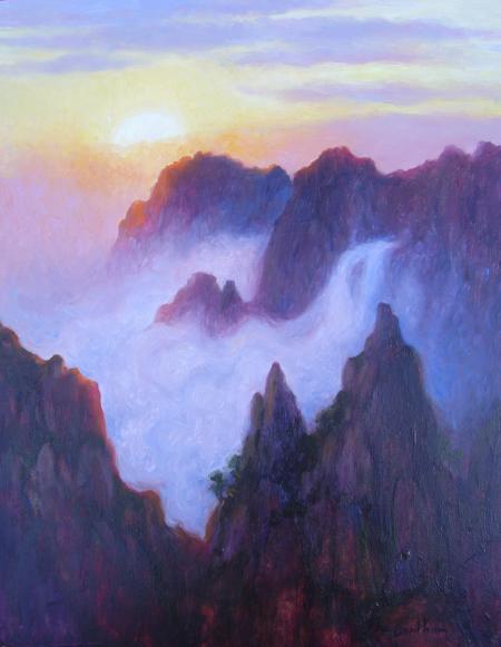 Sunrise The Yellow Mountains, China, 18 X 14 (Oil) - Sold
