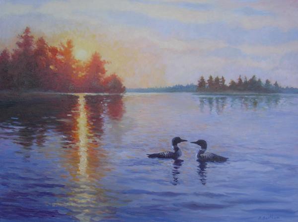 Loons, Sunrise Honey Harbour, 18 X 24 (Oil) - Sold