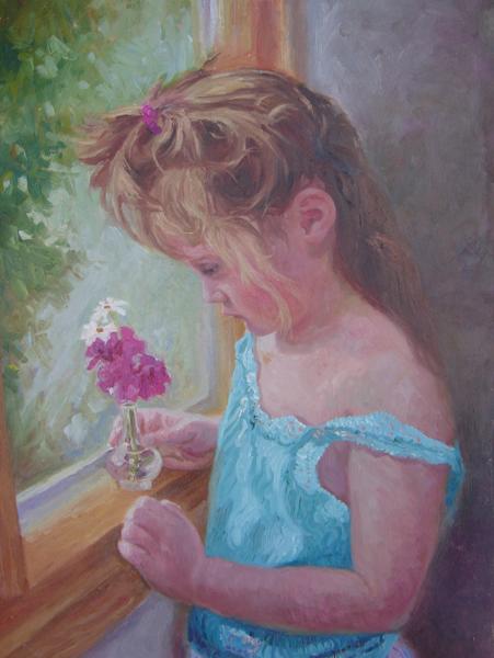 Aoise Arranging a Flower, 20 X 16 (Oil)