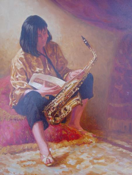 Jackie, The Saxophone Lesson, 20 X 16 (Oil) - Sold