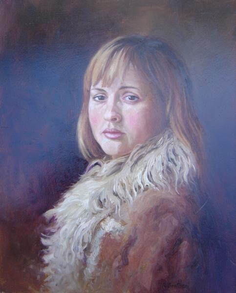 Carolyn in a Fur Coat, 20 X 16 (Oil) - Sold