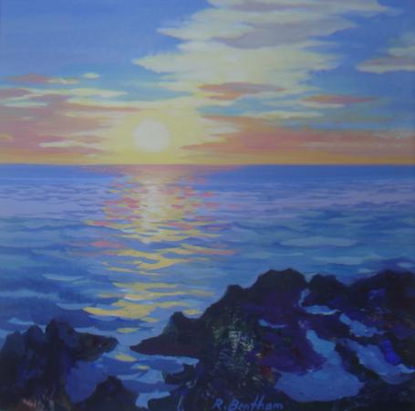 Sunrise On the Sea, 6 X 6 (Gouache)