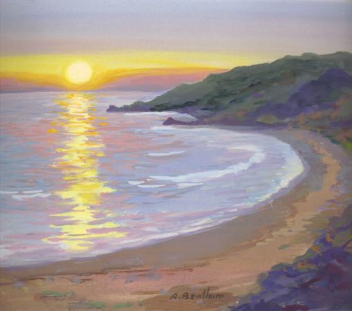 Sunrise, Poulshone Beach, 6 X 6 (Gouache) - Sold