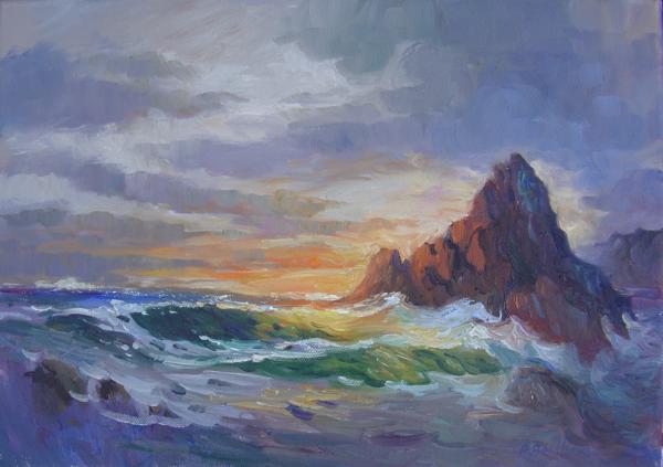 Stormy Sea, Sunset, 10 X 14 (Oil) - Sold