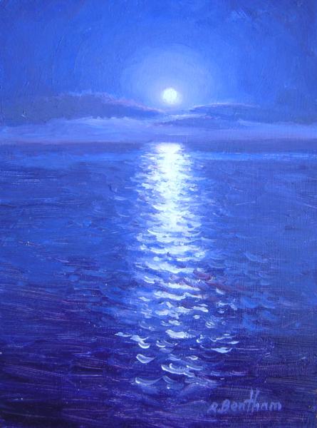 Moonrise on the Sea, 8 X 6 (Oil) - Sold