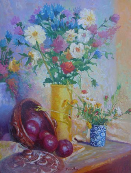 Flowers & Nectarines, 24 X 18 (Oil) - Sold